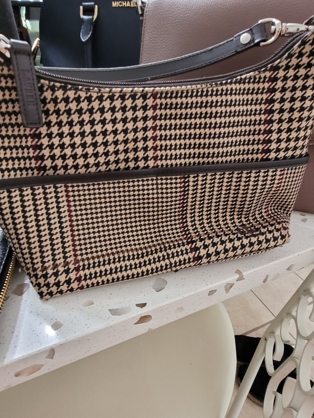 Ralph Lauren Houndstooth Pattern Shoulder Bag in Black, Cream & Brown